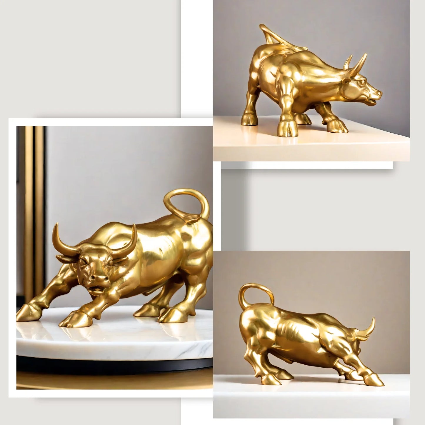 Bronze Wall Street Bull Statue Sculpture Stock Market Charging Bull Animal Bronze Figurine Art For Home Office Decor Lucky Gifts