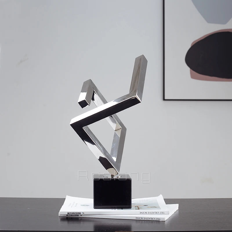 42cm Nordic Home Decor Metal Sculpture Abstract Metal Statue Ornaments Hotel Lobby Art Crafts Luxury Soft Decoration