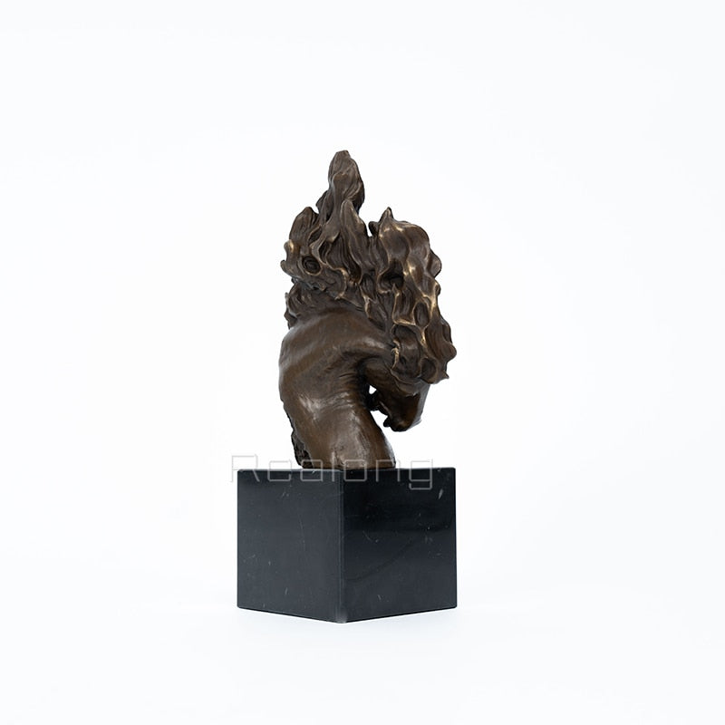 10.8Inch Bronze Horse Head Statues Bronze Horse Head Bust Sculpture Handicraft Home Decor Animal Statue Equestrian Ornament