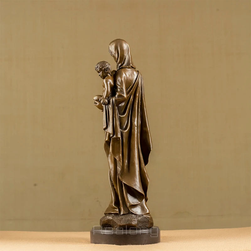 57cm Mother Madonna With Baby Jesus Bronze Sculpture Famous Bronze Statue of Madonna Virgin Mary With Baby Jesus Decor Crafts