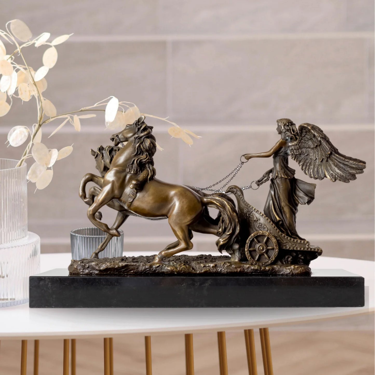 Greek Goddess Of Victory With Horses Bronze Statue Famous Angel Wings Bronze Sculpture Casting Handcrafts Home Decor Ornament