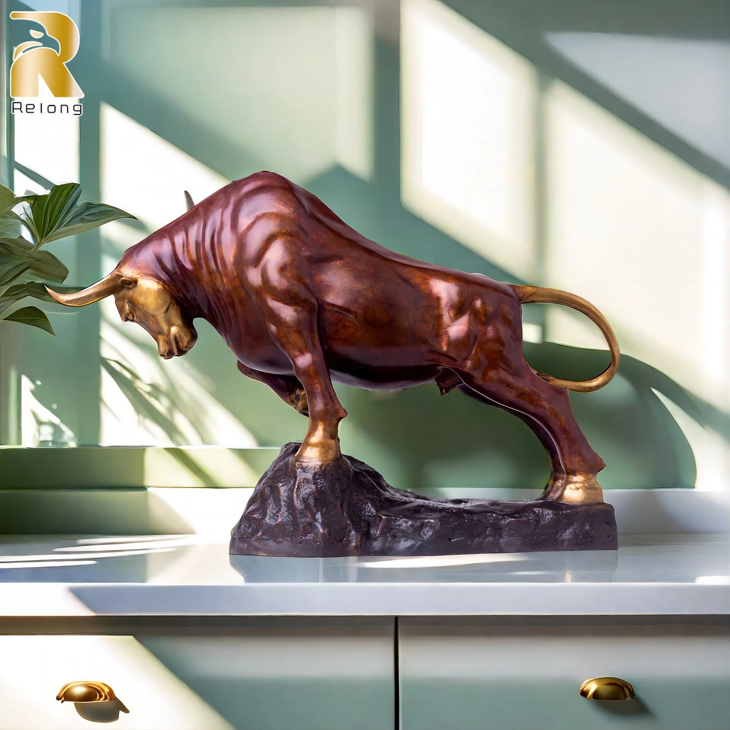 Bronze Wall Street Bull Statue Bronze Fighting Bull Sculpture Handicraft Business Gift Home and Office Decor Animal Ornament