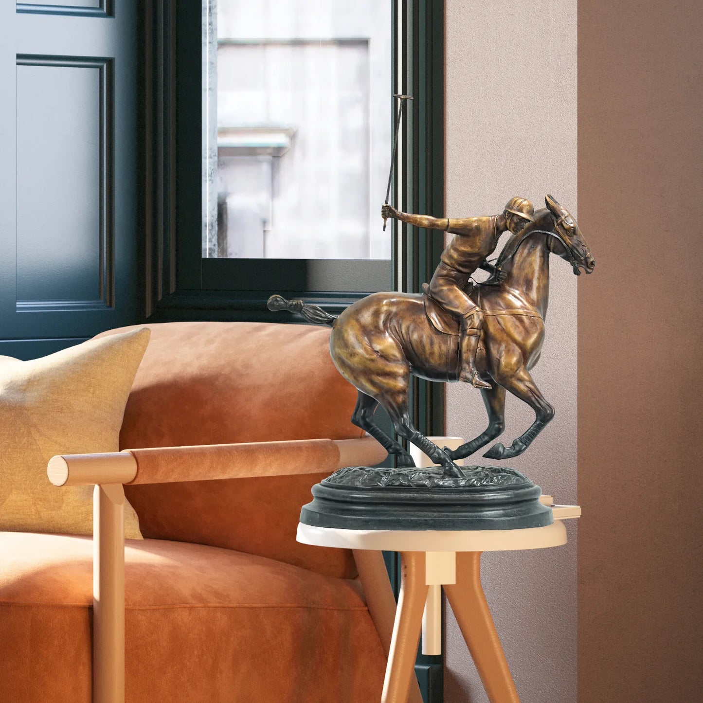Famous Bronze Polo Player Horse Jockey Sculpture Handmade Casting Polo Player and Horse Statue For Home Office Decor Collection