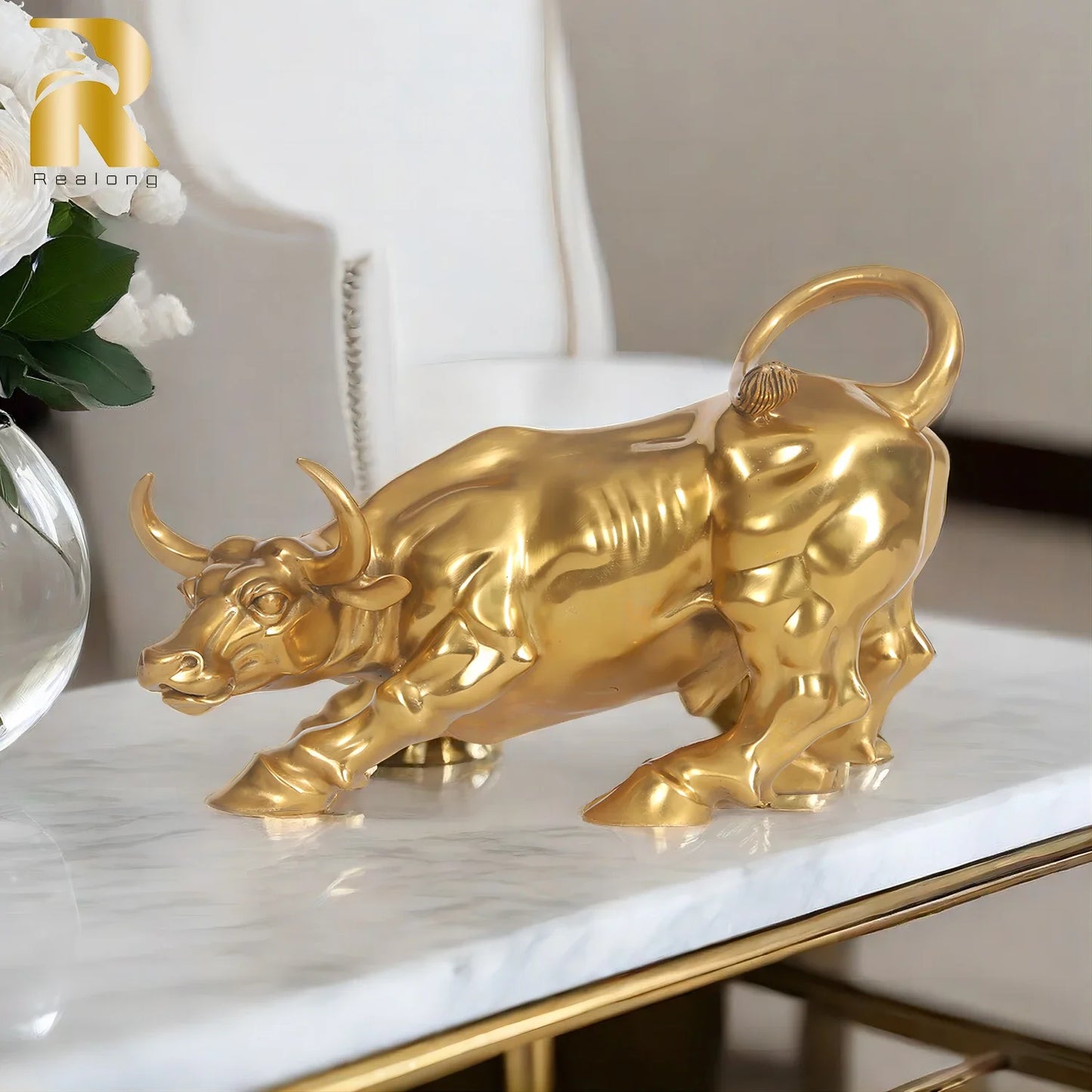 Bronze Wall Street Bull Statue Sculpture Stock Market Charging Bull Animal Bronze Figurine Art For Home Office Decor Lucky Gifts