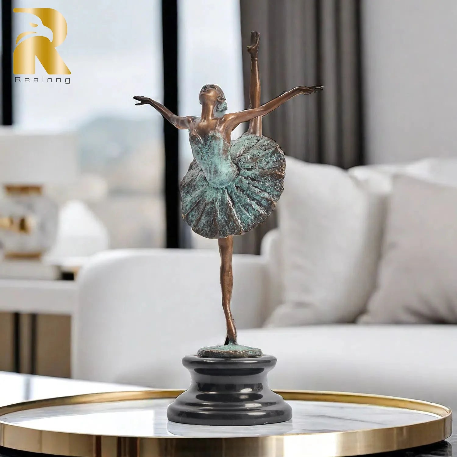 Graceful Bronze Ballerina Dancer Sculpture Ballet Dancing Girl Bronze Statue on Marble Base Handmade Figurines Home Art Decor