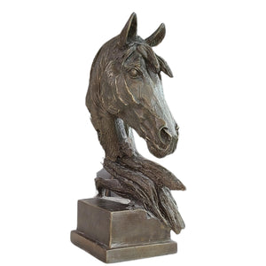 Abstract horse head bronze sculpture in gray finish front detail view showing mane texture