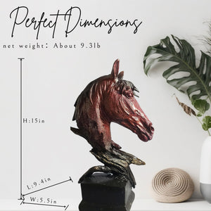 Abstract horse head bronze sculpture perfect dimensions chart showing height and base measurements