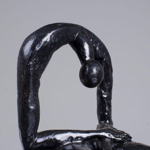 Albert György melancholy man bronze sculpture arched pose side view black finish