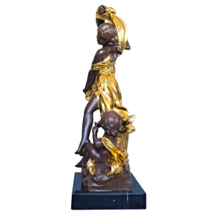 Auguste Moreau bronze mother baby angel sculpture back three quarter angle view
