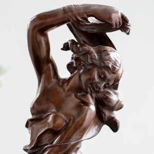 Auguste Moreau bronze mother baby angel sculpture dark brown patina side profile