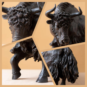 Back view of the Giant black American bison sculpture.