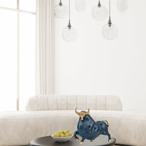 Decorative blue brass bull figurine for executive desk or home study.