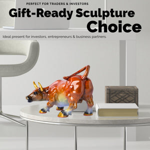 Detailed artistic muscle finish on colorful bull figurine.