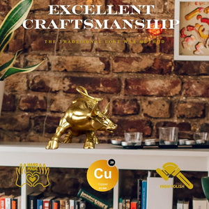Excellent craftsmanship of the golden brass bull figurine.