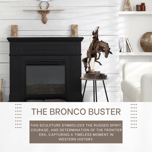 Bronco Buster bronze western statue displayed in modern living room home décor setting