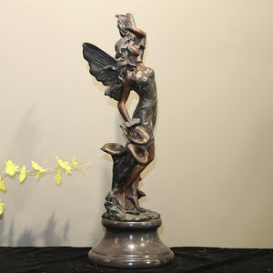 Bronze angel Greek goddess sculpture three quarter left angle view