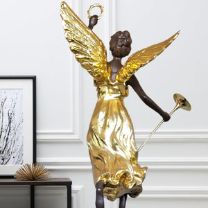 Bronze angel statue pair gold and verdigris finish side by side comparison