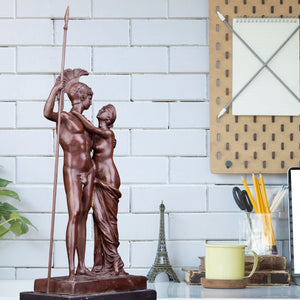 Bronze Ares and Aphrodite sculpture in statue lineup display with creative artistic background