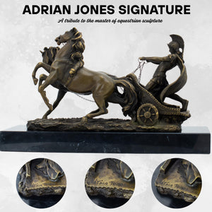 Bronze chariot sculpture pure bronze solid black marble base real solid bronze detail