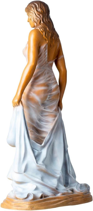 Bronze long haired graceful lady statue front full view gold finish flowing gown