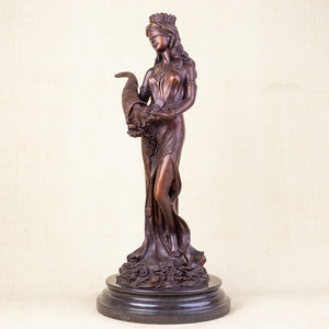 Bronze Fortuna goddess wealth statue classic bronze side right profile view
