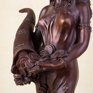 Bronze Fortuna goddess wealth statue flowing dress and body craftsmanship detail