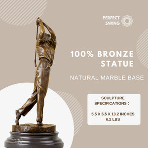 Bronze female golfer statue 100 percent bronze marble base label specifications