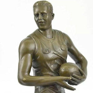 Back detail of bronze rugby player statue showing #43 jersey number handcrafted in bronze