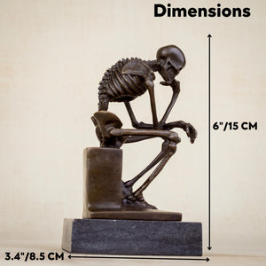 Bronze skeleton Thinker statue in brown bronze finish gift with meaning feature card