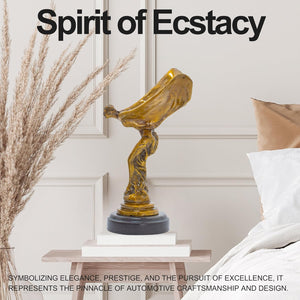 13-inch gold bronze Spirit of Ecstasy flying lady figurine on round base displayed on white console table