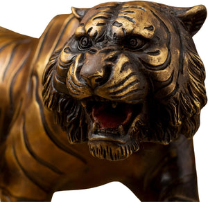 Bronze tiger statue face and expression detail close up craftsmanship