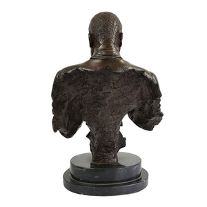 Bronze trumpeter bust sculpture back view showing jacket and shoulder detail