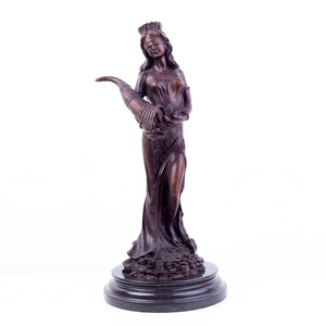 25.1 inch bronze Tyche Fortuna Goddess of Wealth dark patina full view black marble base