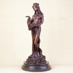 Bronze Tyche Fortuna goddess wealth statue side right profile view dark patina