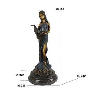 Bronze Tyche Fortuna goddess wealth statue size chart interior deer wall art display