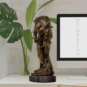 Bronze unicorn and angel spirit figurine as elegant office desk décor piece