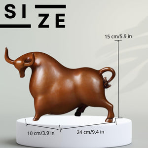 Side profile of the classic brown bronze bull art figurine.