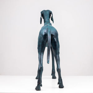 Premium Solid Bronze Greyhound Statue - 28" Handcrafted Lost-Wax Casting - Vigilant Life-like Greyhound Sculpture - Deep Turquoise Blue Patina - Heavyweight 26lbs Pure Bronze Art - Luxury Modern Home Office Centerpiece - Bronze - View Detail 4