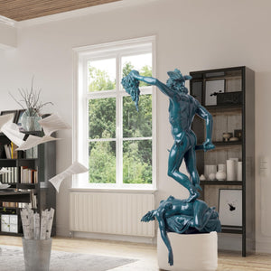 39.4-inch blue Cellini Perseus Medusa bronze sculpture as statement piece in open living space