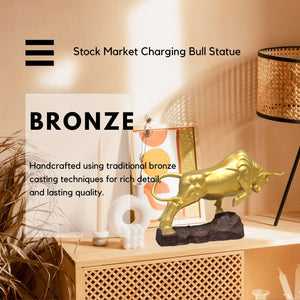 Golden charging bull bronze sculpture styled as a luxury executive office desk decor.