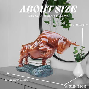 15.8-inch orange-red bull statue size and scale reference.