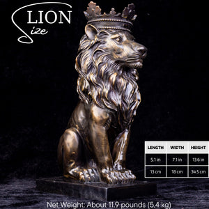 Crowned Lion King statue multi-color variant comparison showing dark bronze, silver and gold options