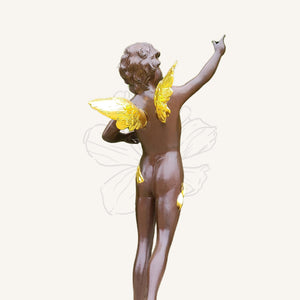 Cupid bronze sculpture Golden wing accent back view full body detail