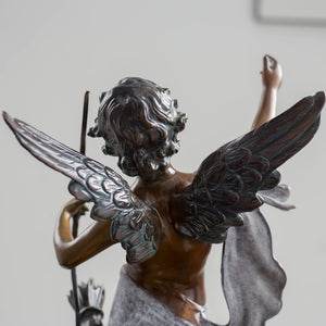 Cupid bronze sculpture classic patina front view white background full body