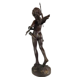 Cupid bronze sculpture classic patina side profile view full body