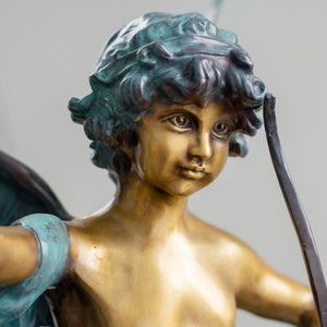 Cupid bronze sculpture colorful teal gold front view white background full body