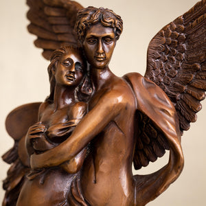 Cupid Psyche bronze sculpture back left angle view wings and figure detail