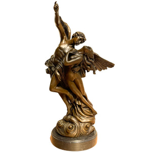 Cupid Psyche bronze sculpture style 3 gold patina marble base three quarter angle