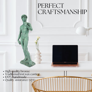 David modern bronze statue placed beside TV unit showcasing perfect craftsmanship and finish