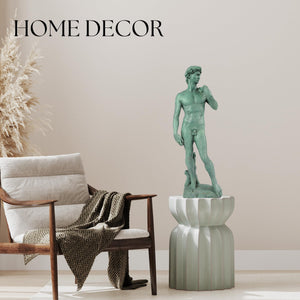 David modern bronze sculpture in green patina finish placed in hallway as statement decor piece